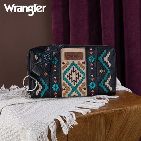 PRE-ORDER  WG2214-W006  Wrangler Southwestern Embroidered Wallet  - Black