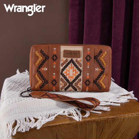 WG2214-W006  Wrangler Southwestern Embroidered Wallet  - BROWN