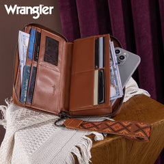 WG2214-W006  Wrangler Southwestern Embroidered Wallet  - BROWN