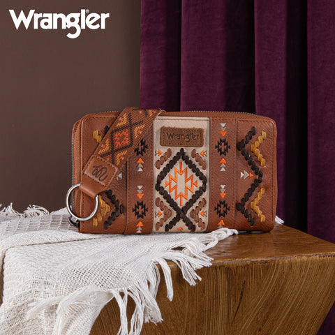 WG2214-W006  Wrangler Southwestern Embroidered Wallet  - BROWN