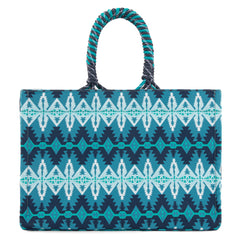 WG284A-8119  Wrangler Southwestern Print  Dual Sided Print Canvas Wide Tote -Jean