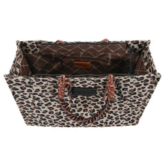 WG284-8119 Wrangler Leopard Print Oversized Tote Bag Braided Handles Weekender Bag - Brown