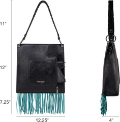 WG45G-918 Wrangler Floral Embossed Fringe Concealed Carry Hobo/Crossbody - Turquoise