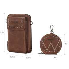 WG48S-270 Wrangler Crossbody Cell Phone Purse 2 Zippered Compartment with Coin Pouch -Dark Brown