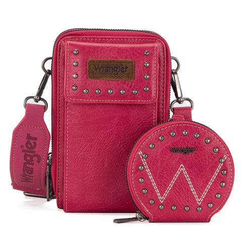 WG48S-270 Wrangler Crossbody Cell Phone Purse 2 Zippered Compartment with Coin Pouch -Hot Pink