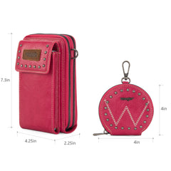 WG48S-270 Wrangler Crossbody Cell Phone Purse 2 Zippered Compartment with Coin Pouch -Hot Pink