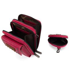 WG48S-270 Wrangler Crossbody Cell Phone Purse 2 Zippered Compartment with Coin Pouch -Hot Pink