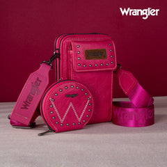 WG48S-270 Wrangler Crossbody Cell Phone Purse 2 Zippered Compartment with Coin Pouch -Hot Pink