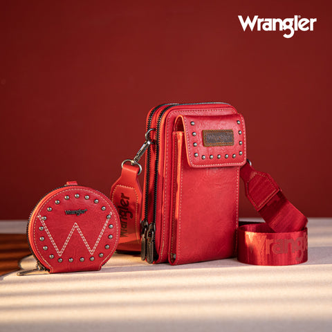 WG48S-270 Wrangler Crossbody Cell Phone Purse 2 Zippered Compartment with Coin Pouch -Red