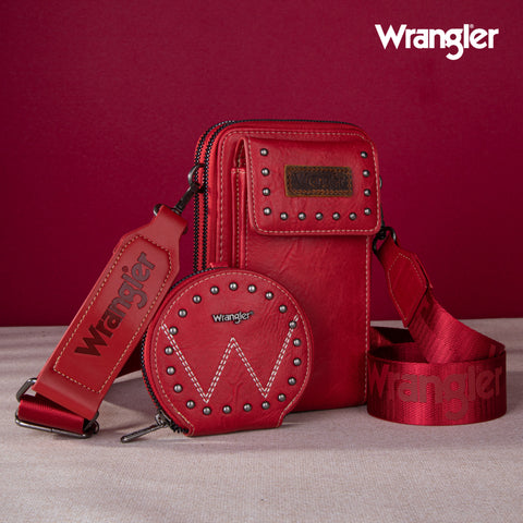 WG48S-270 Wrangler Crossbody Cell Phone Purse 2 Zippered Compartment with Coin Pouch -Red