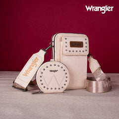 WG48S-270 Wrangler Crossbody Cell Phone Purse 2 Zippered Compartment with Coin Pouch - Tan