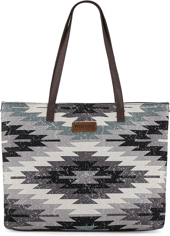 WG53-8112 Wrangler Aztec Pattern Dual Sided Print Canvas Tote Bag - Grey