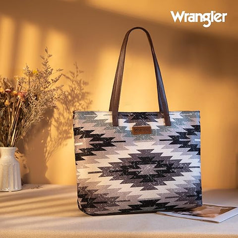 WG53-8112 Wrangler Aztec Pattern Dual Sided Print Canvas Tote Bag - Grey