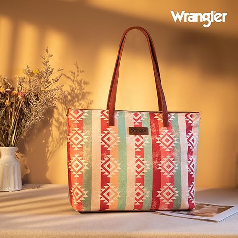 WG53-8112 Wrangler Aztec Pattern Dual Sided Print Canvas Tote Bag - Pink