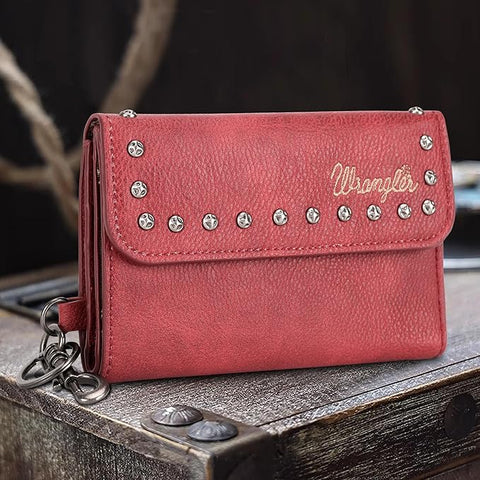 WG64-W001  Wrangler Studded Accents Tri-fold Key-Chain Wallet - Red