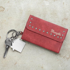 WG64-W001  Wrangler Studded Accents Tri-fold Key-Chain Wallet - Red