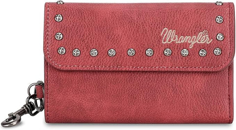 WG64-W001  Wrangler Studded Accents Tri-fold Key-Chain Wallet - Red