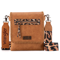 WG72-9360  Wrangler Whipstitch Leopard Print Crossbody - Brown