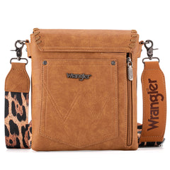 WG72-9360  Wrangler Whipstitch Leopard Print Crossbody - Brown