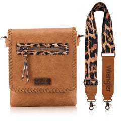 WG72-9360  Wrangler Whipstitch Leopard Print Crossbody - Brown