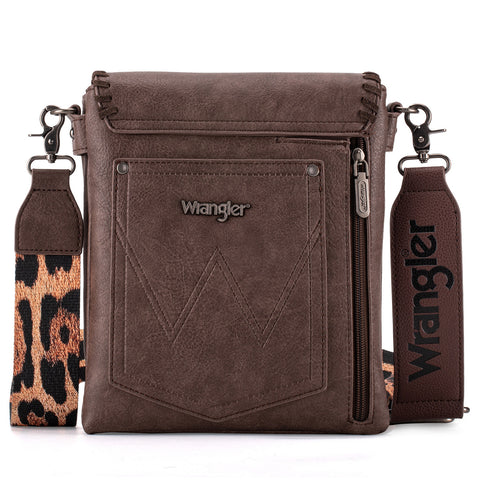 WG72-9360  Wrangler Whipstitch Leopard Print Crossbody - Coffee