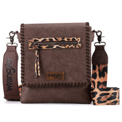 WG72-9360  Wrangler Whipstitch Leopard Print Crossbody - Coffee