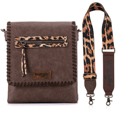 WG72-9360  Wrangler Whipstitch Leopard Print Crossbody - Coffee