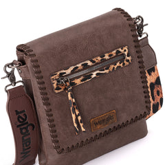 WG72-9360  Wrangler Whipstitch Leopard Print Crossbody - Coffee