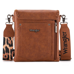 WG72-9360  Wrangler Whipstitch Leopard Print Crossbody - Dark Brown