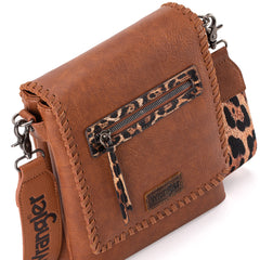 WG72-9360  Wrangler Whipstitch Leopard Print Crossbody - Dark Brown