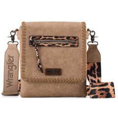 WG72-9360  Wrangler Whipstitch Leopard Print Crossbody - Khaki