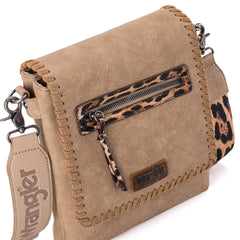 WG72-9360  Wrangler Whipstitch Leopard Print Crossbody - Khaki