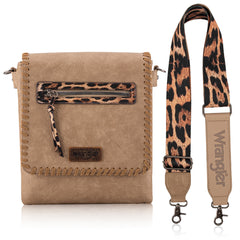 WG72-9360  Wrangler Whipstitch Leopard Print Crossbody - Khaki