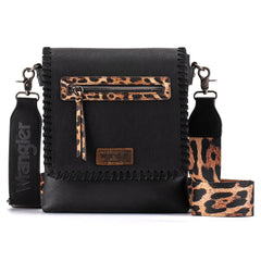 WG72-9360  Wrangler Whipstitch Leopard Print Crossbody - Black