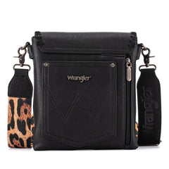 WG72-9360  Wrangler Whipstitch Leopard Print Crossbody - Black