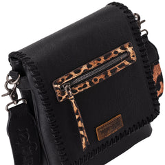 WG72-9360  Wrangler Whipstitch Leopard Print Crossbody - Black