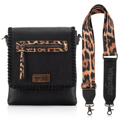 WG72-9360  Wrangler Whipstitch Leopard Print Crossbody - Black