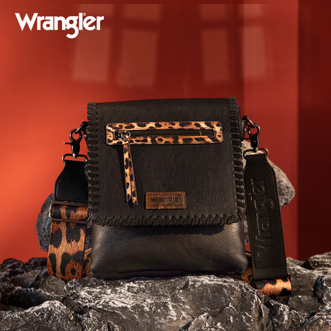 WG72-9360  Wrangler Whipstitch Leopard Print Crossbody - Black