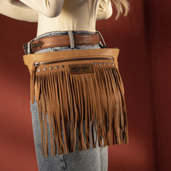 WG73-8194  Wrangler Fringe  Fanny Pack Belt Bag Sling Bag - Brown