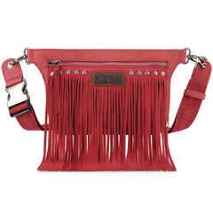 WG73-8194  Wrangler Fringe  Fanny Pack Belt Bag Sling Bag - Red