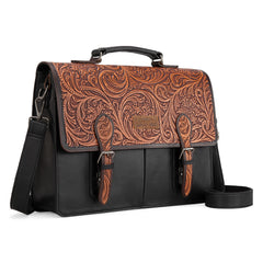 WG75-014  Wrangler Genuine Leather Western Vintage Tooled  Briefcase - Black