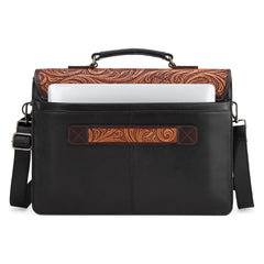 WG75-014  Wrangler Genuine Leather Western Vintage Tooled  Briefcase - Black