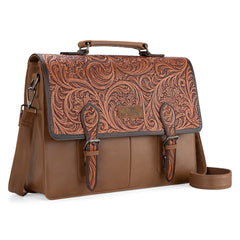 WG75-014  Wrangler Genuine Leather Western Vintage  Tooled  Briefcase - Brown