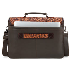 WG75-014  Wrangler Genuine Leather Western Vintage Tooled  Briefcase - Coffee