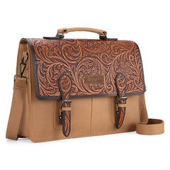 WG75-014  Wrangler Genuine Leather Western Vintage Tooled Briefcase - Tan