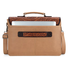 WG75-014  Wrangler Genuine Leather Western Vintage Tooled Briefcase - Tan