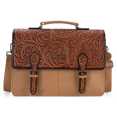 WG75-014  Wrangler Genuine Leather Western Vintage Tooled Briefcase - Tan