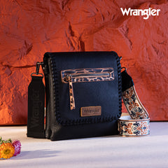 WG72-9360  Wrangler Whipstitch Leopard Print Crossbody - Black