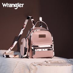 WG102-8600  Wrangler Cow Print  Trimmed Mini Backpack With Coin Pouch - Pink