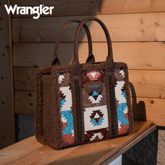 WG166-8120S  Wrangler Sherpa Southwestern Print Small Canvas Tote/Crossbody Coffee